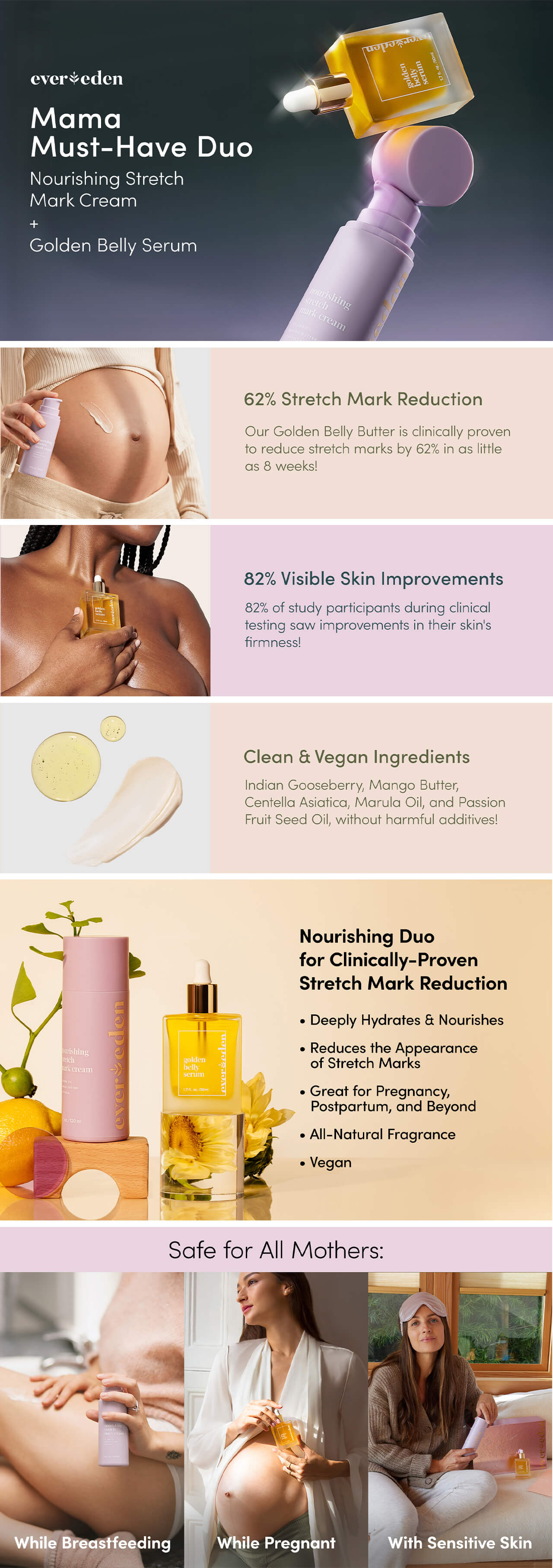 Ever Eden Skincare Trio: Harmonious arrangement of skincare essentials with a high-impact product display.